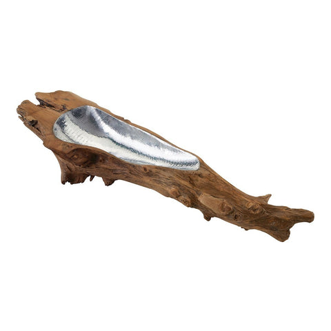 Teak Root Bowl With Aluminum Insert - Long Accessories Dimond Home 