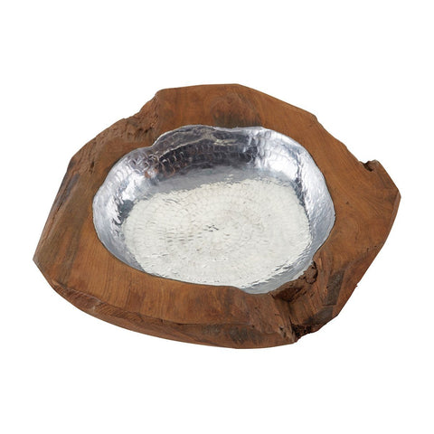 Round Teak Bowl With Aluminum Insert - Small Accessories Dimond Home 