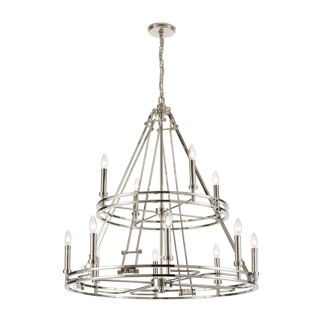 Bergamo 12-Light Chandelier in Polished Nickel Ceiling Elk Lighting 