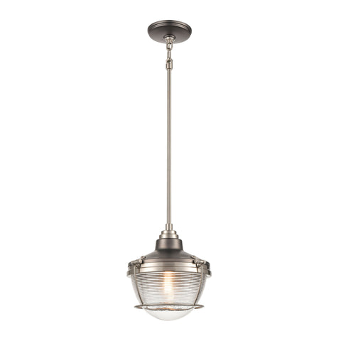Seaway Passage 1-Light Mini Pendant in Black Nickel and Satin Nickel with Clear Ribbed Glass