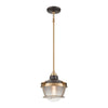 Seaway Passage 1-Light Mini Pendant in Oil Rubbed Bronze and Satin Brass with Clear Ribbed Glass