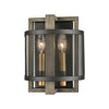 Woodbridge 2-Light Sconce in Weathered Oak and Aged Brass with Matte Black Metal Mesh