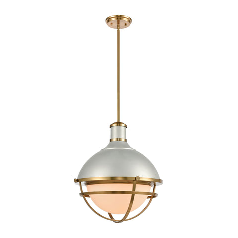 Jenna 1-Light Pendant in Satin Silver and Satin Brass with Opal White Glass