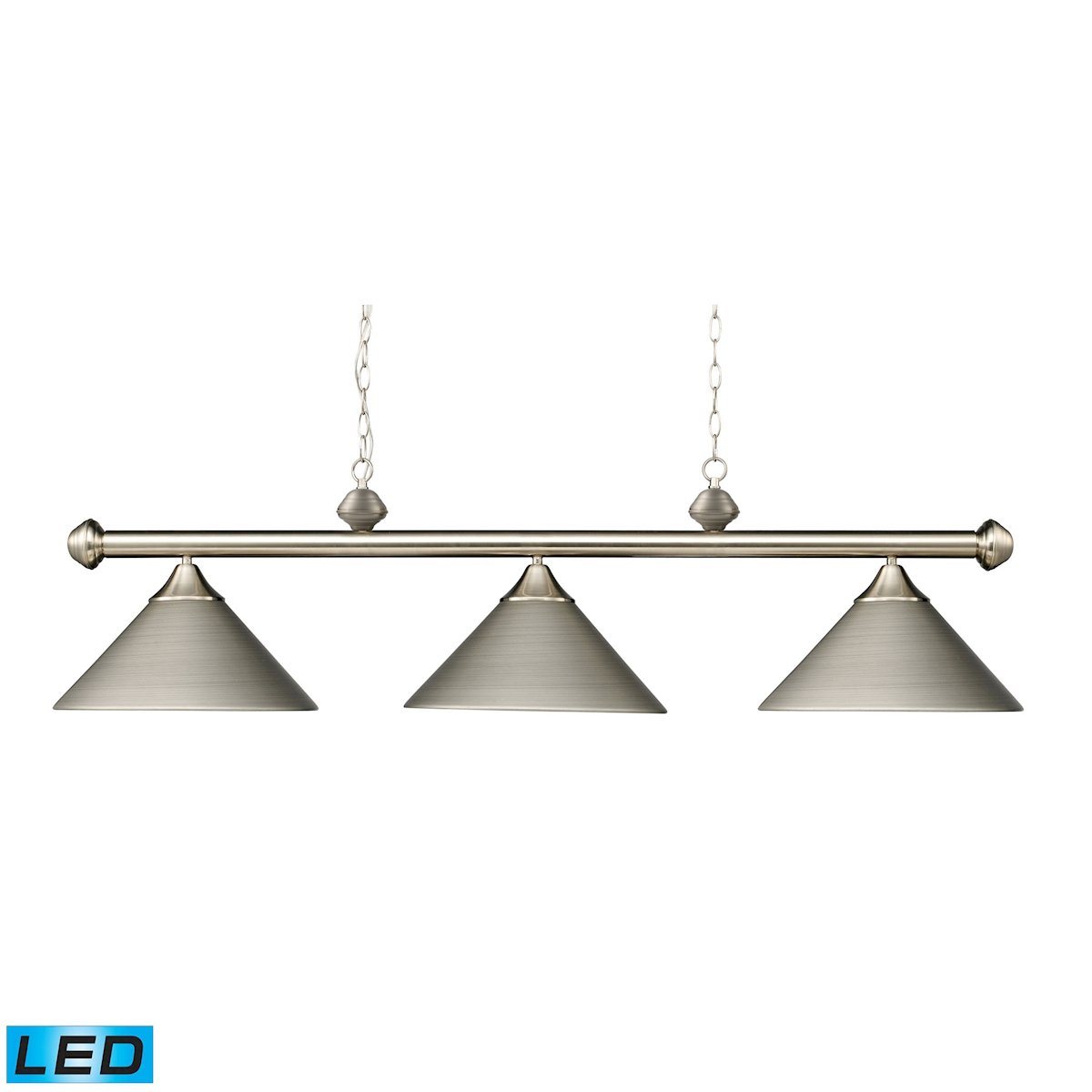Casual Traditions 3 Light LED Billiard In Satin Nickel With Matching Metal Shades Ceiling Elk Lighting 