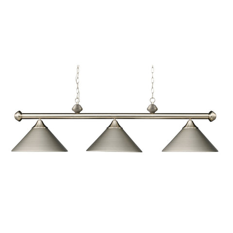 Casual Traditions 3 Light Billiard In Satin Nickel With Matching Metal Shades Ceiling Elk Lighting 