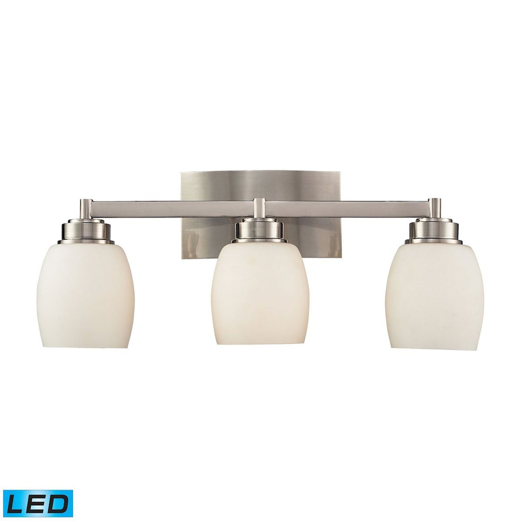 Northport 3 Light LED Vanity In Satin Nickel And Opal White Glass Wall Elk Lighting 