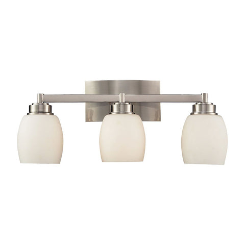 Northport 3 Light Vanity In Satin Nickel And Opal White Glass Wall Elk Lighting 