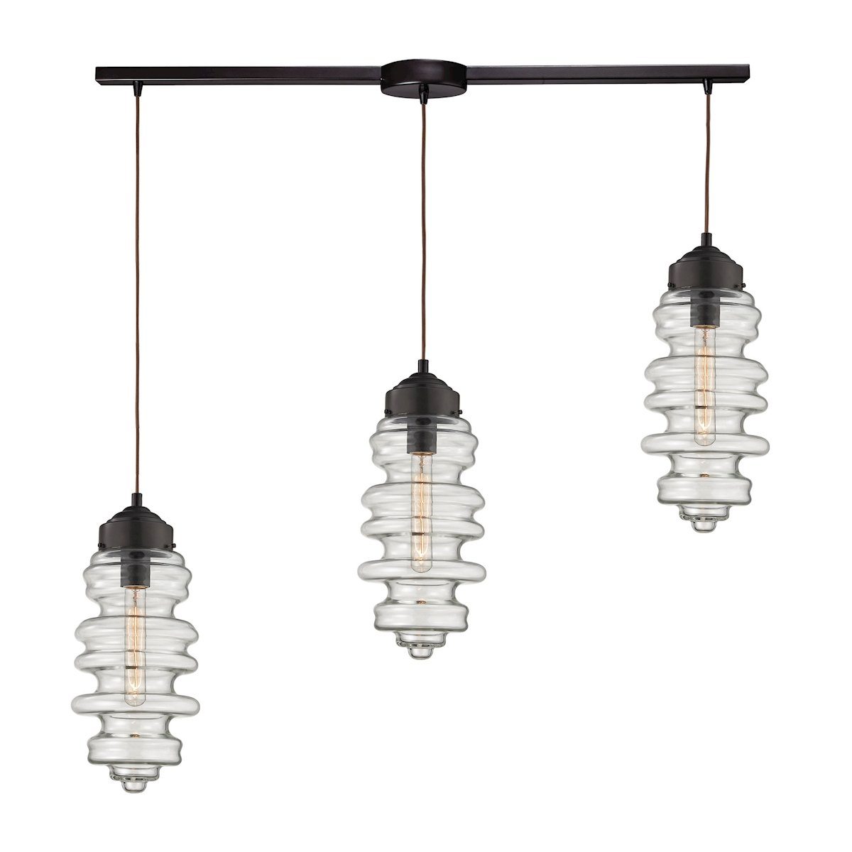 Cipher 3 Light Pendant In Oil Rubbed Bronze And Clear Glass Ceiling Elk Lighting 