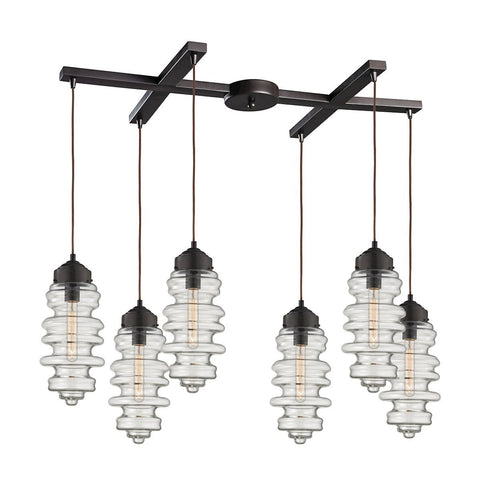 Cipher 6 Light Pendant In Oil Rubbed Bronze And Clear Glass Ceiling Elk Lighting 