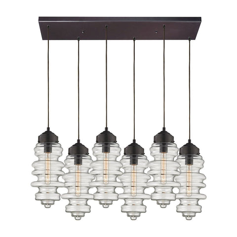 Cipher 6 Light Pendant In Oil Rubbed Bronze And Clear Glass Ceiling Elk Lighting 