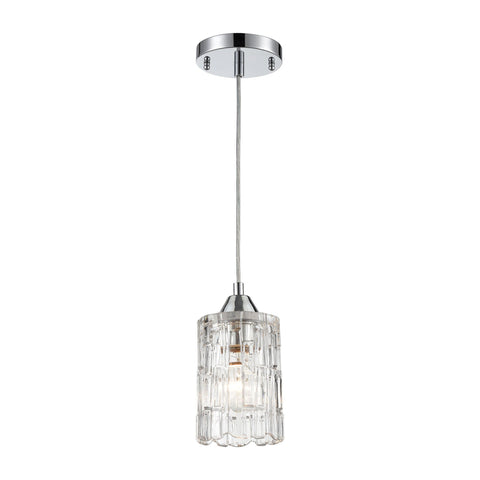 Ezra 1-Light Mini Pendant in Polished Chrome with Textured Clear Crystal Ceiling Elk Lighting 