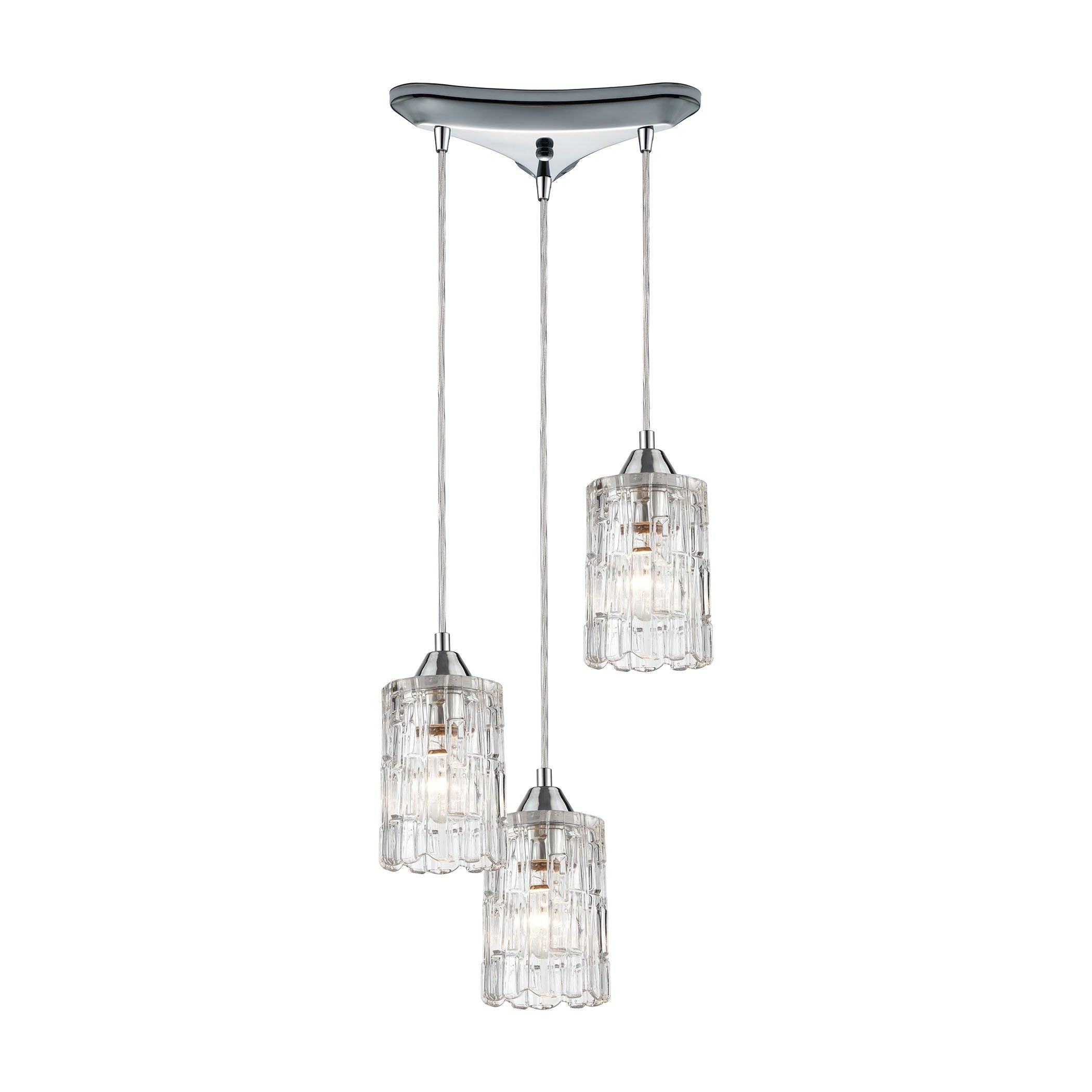 Ezra 3-Light Pendant in Polished Chrome with Textured Clear Crystal Ceiling Elk Lighting 