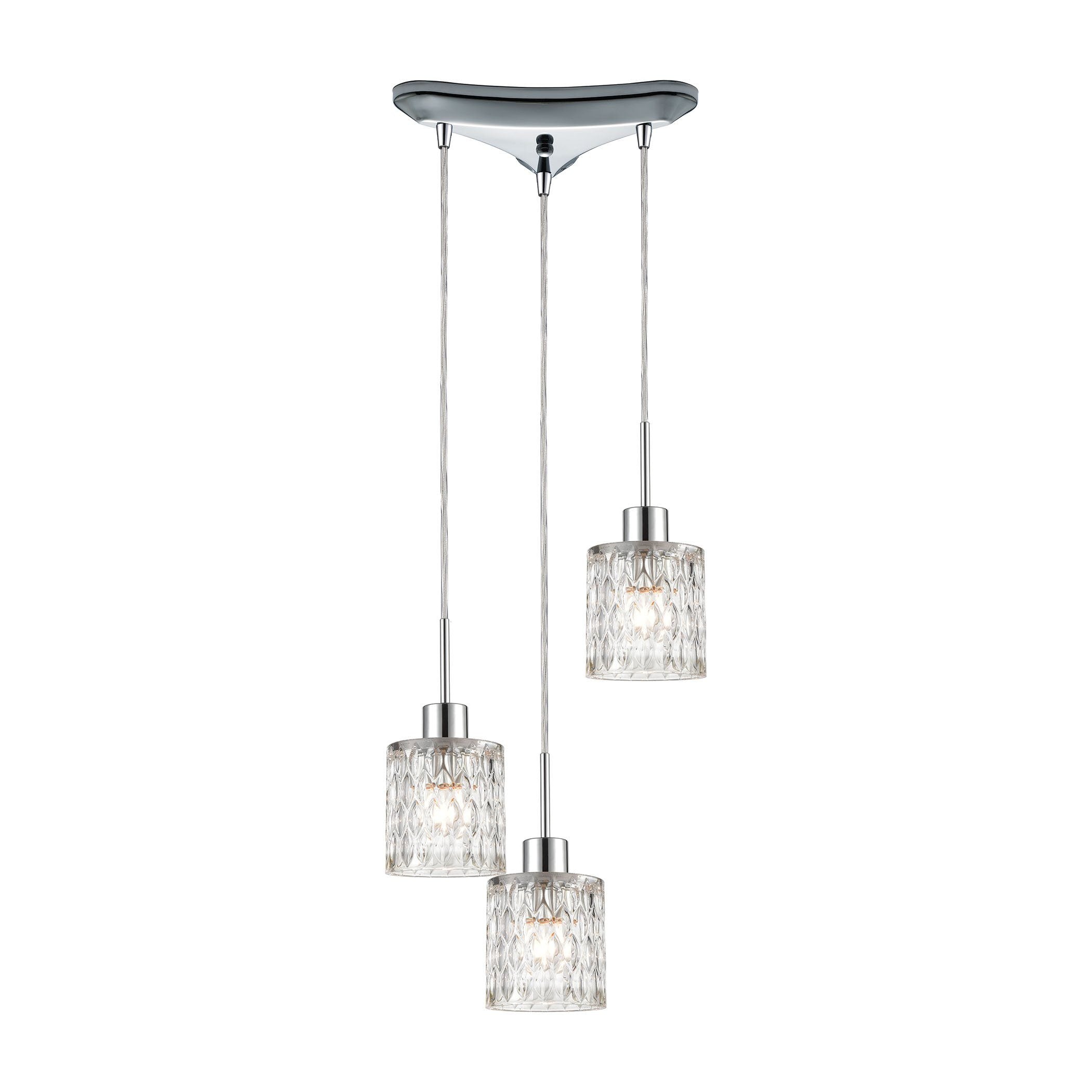 Ezra 3-Light Pendant in Polished Chrome with Textured Clear Crystal Ceiling Elk Lighting 