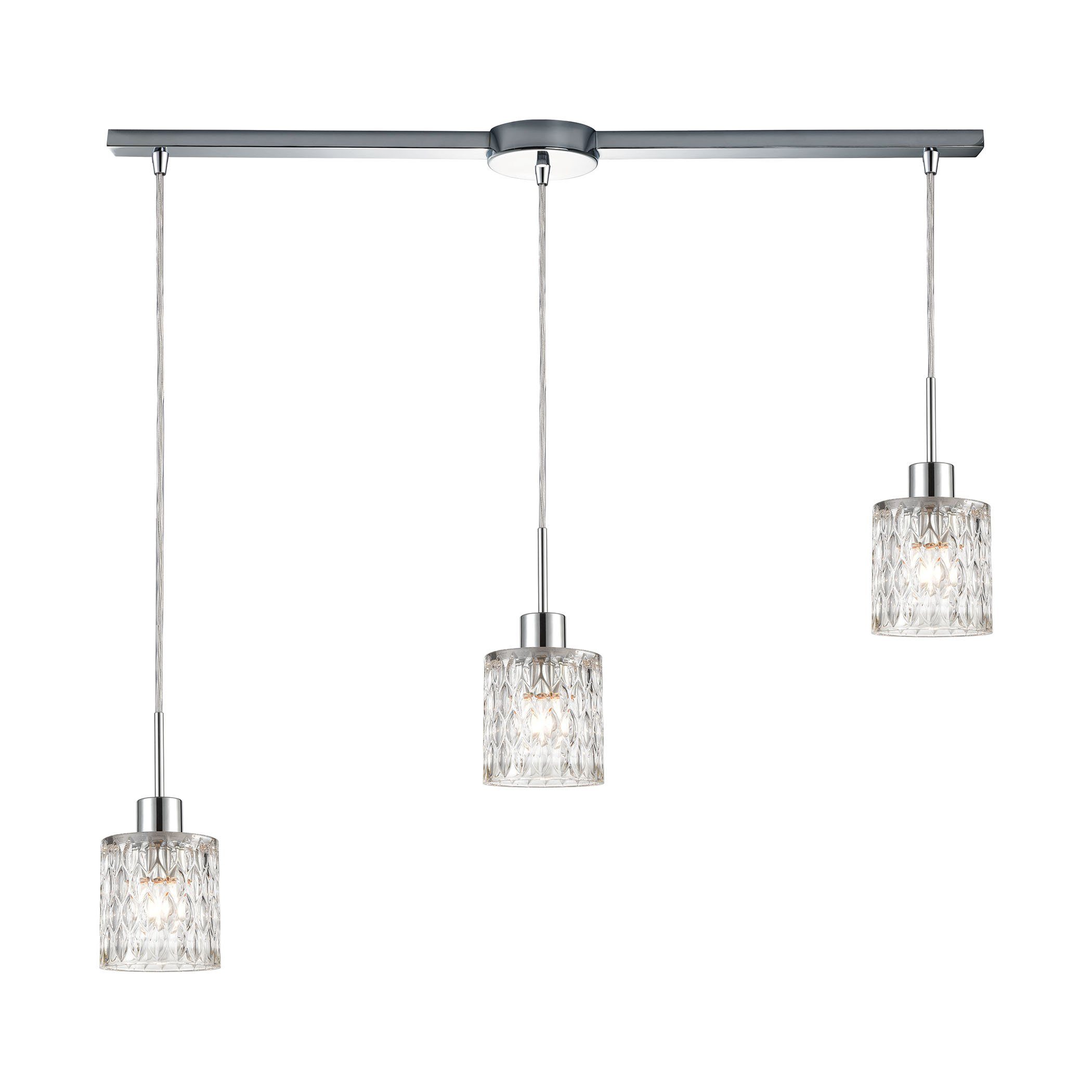 Ezra 3-Light Pendant in Polished Chrome with Textured Clear Crystal Ceiling Elk Lighting 
