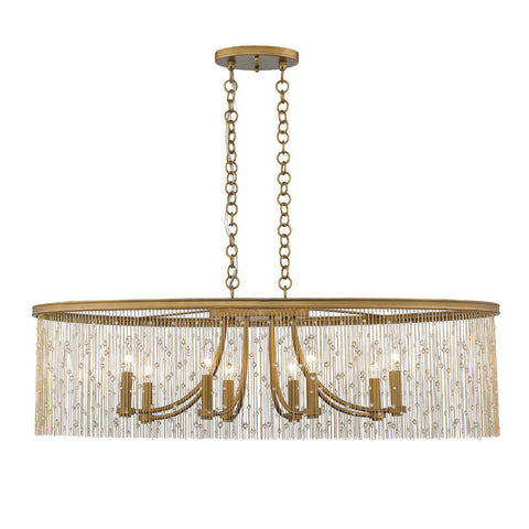 Marilyn 38"w Linear Pendant in Peruvian Gold with Crystal Strands Ceiling Golden Lighting 
