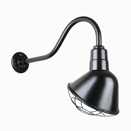 12" Gooseneck Light Angle Shade, QSNHL-A Arm (Choose Finish and Accessory Options) Outdoor Hi-Lite Black Wire Guard 