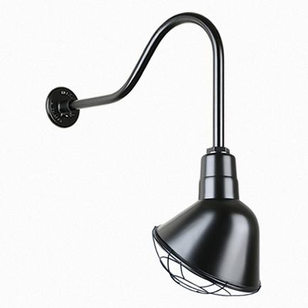 12" Gooseneck Light Angle Shade, QSNHL-H Arm (Choose Finish and Accessory Options) Outdoor Hi-Lite Black Wire Guard 