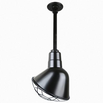 Warehouse 10"w Ceiling Light with 12" Stem (Choose Finish and Accessories) Ceiling Hi-Lite Black Wire Guard 