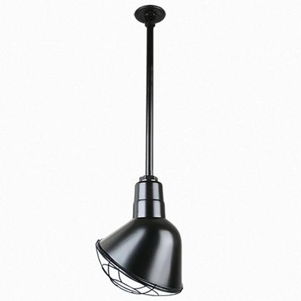 Warehouse 10"w Ceiling Light with 36" Stem (Choose Finish and Accessories) Ceiling Hi-Lite Black Wire Guard 