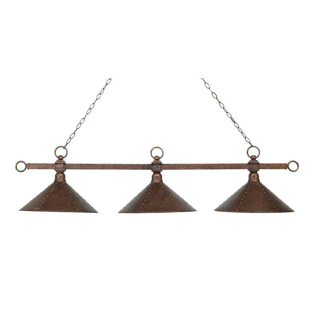 Designer Classic 3 Light Billiard In Antique Copper With Hand Hammered Iron Shades Ceiling Elk Lighting 