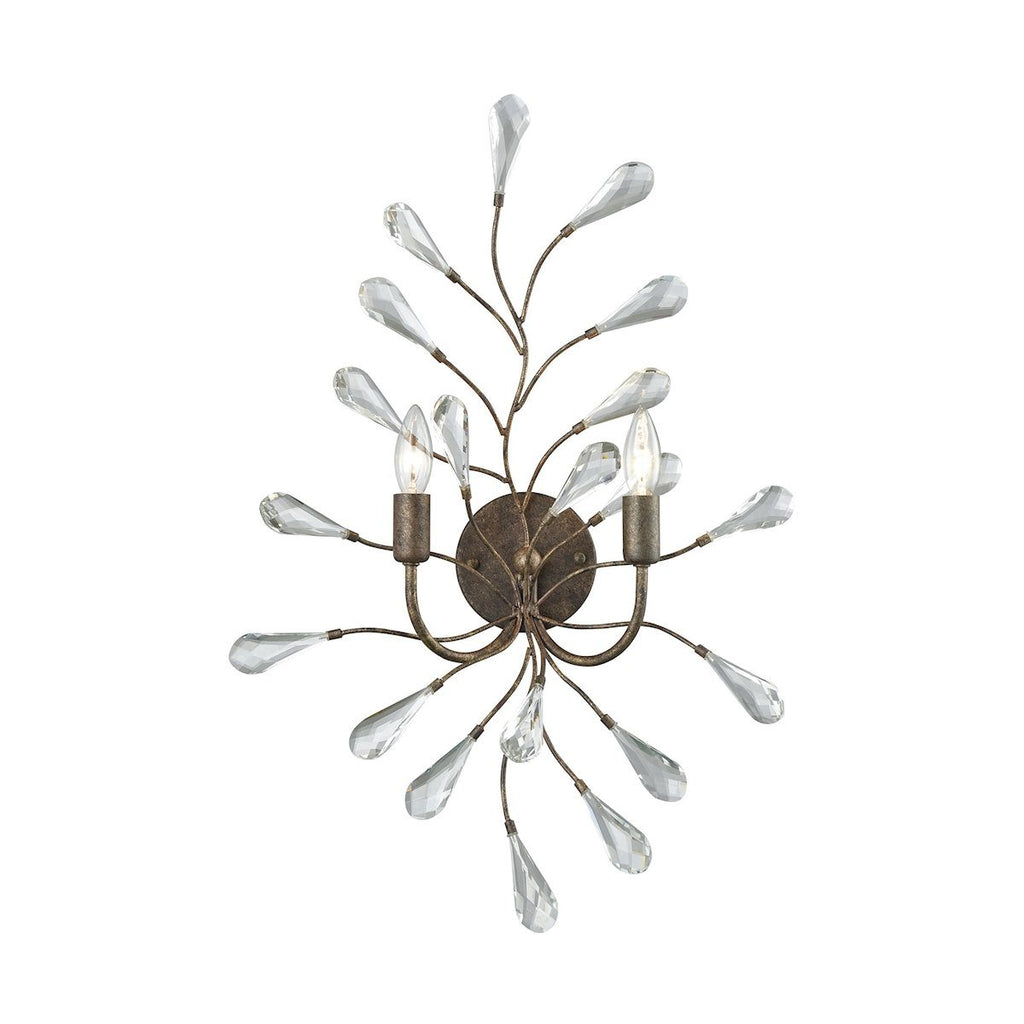Crislett 2 Light Wall Sconce In Sunglow Bronze With Clear Crystal Wall Sconce Elk Lighting 