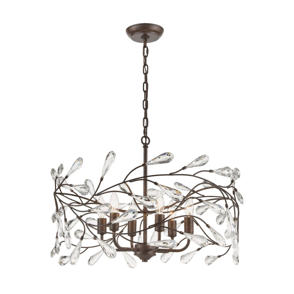 Crislett 6-Light Pendant in Sunglow Bronze with Clear Crystal Ceiling Elk Lighting 