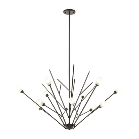 Ocotillo 12-Light Chandelier in Oil Rubbed Bronze with Frosted Glass Ceiling Elk Lighting 