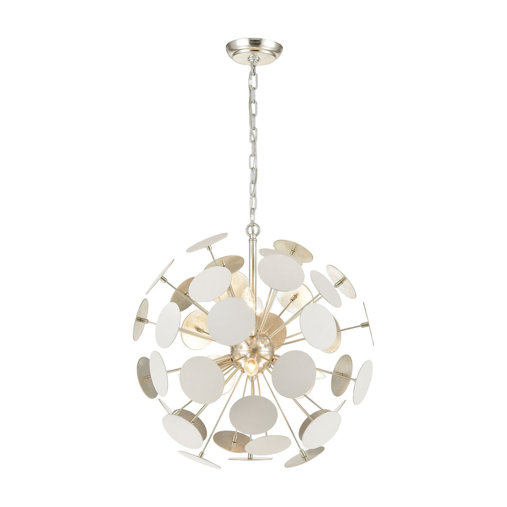 Modish 6-Light Pendant in Matte White with White Discs Ceiling Elk Lighting 