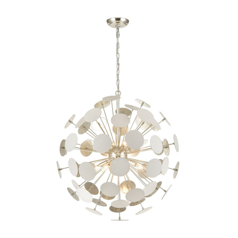 Modish 8-Light Pendant in Matte White with White Discs Ceiling Elk Lighting 