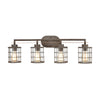 Gilbert 4-Light Vanity Light in Rusted Coffee and Light Wood with Seedy Glass