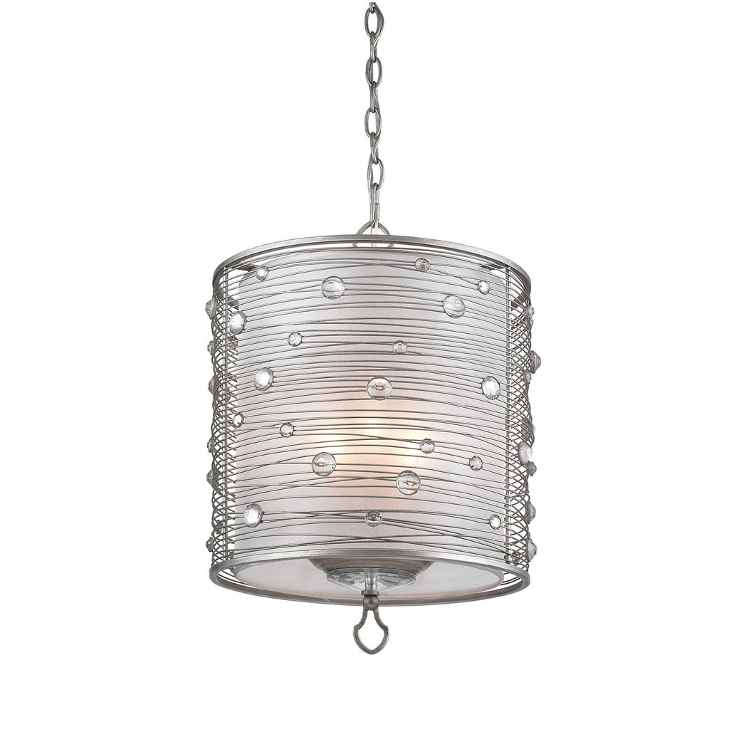 Joia 3 Light Pendant in Peruvian Silver with Sterling Mist Shade Ceiling Golden Lighting 