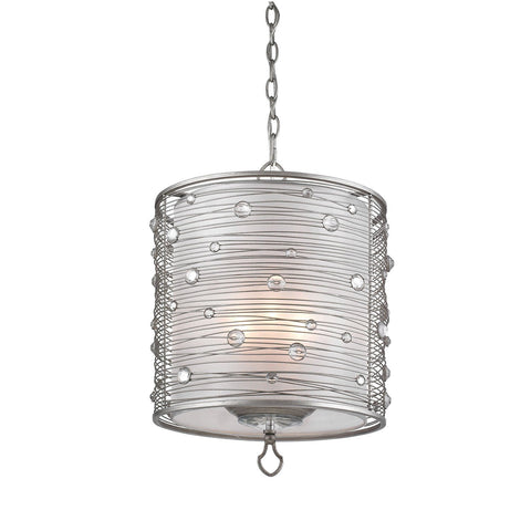 Joia 3 Light Pendant in Peruvian Silver with Sterling Mist Shade Ceiling Golden Lighting 