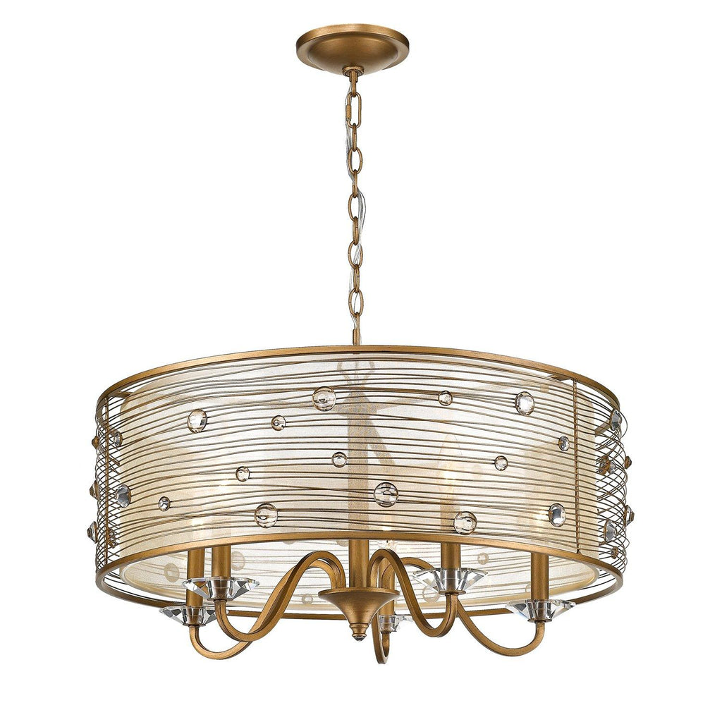 Joia 5 Light Chandelier in Peruvian Gold with a Sheer Filigree Mist Shade Ceiling Golden Lighting 