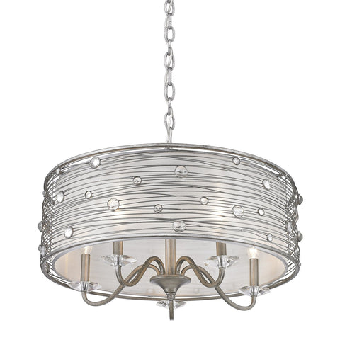 Joia 5 Light Chandelier in Peruvian Silver with Sterling Mist Shade Ceiling Golden Lighting 