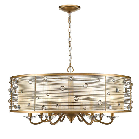 Joia 8 Light Chandelier in Peruvian Gold with a Sheer Filigree Mist Shade Ceiling Golden Lighting 