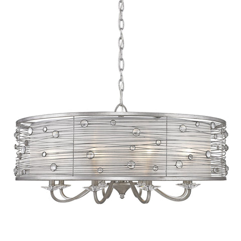 Joia 8 Light Chandelier in Peruvian Silver with Sterling Mist Shade Ceiling Golden Lighting 