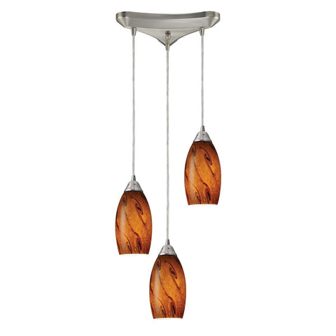 Galaxy 3 Light Pendant In Brown And Satin Nickel Ceiling Elk Lighting 