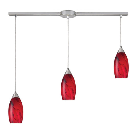 Galaxy 3 Light Pendant In Red And Satin Nickel Ceiling Elk Lighting 