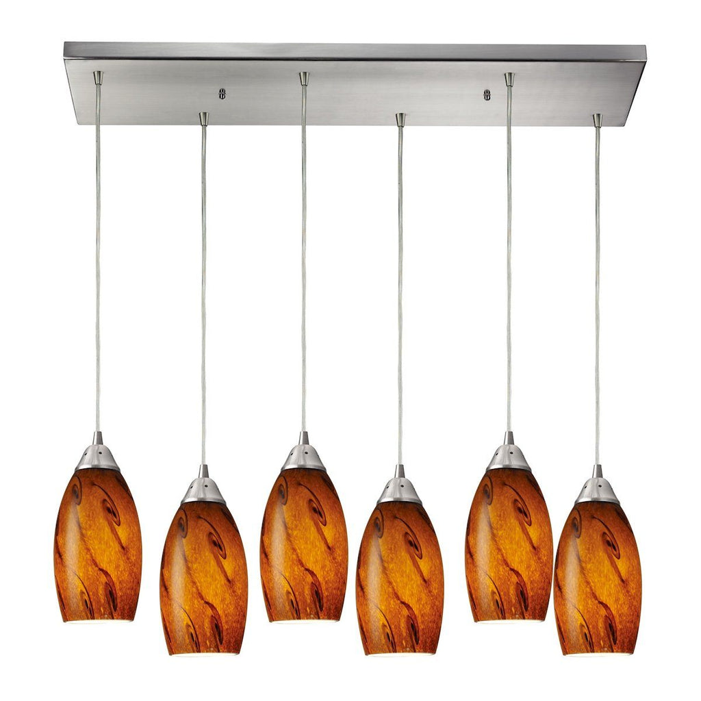 Galaxy 6 Light Pendant In Satin Nickel And Brown Ceiling Elk Lighting 