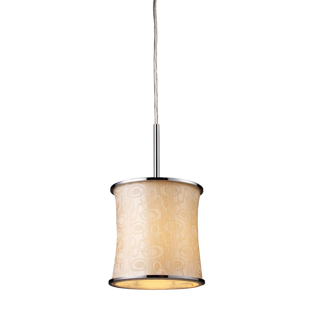 Fabrique 1-Light Drum Pendant in Polished Chrome and Retro Beige Shade Ceiling ELK Lighting 