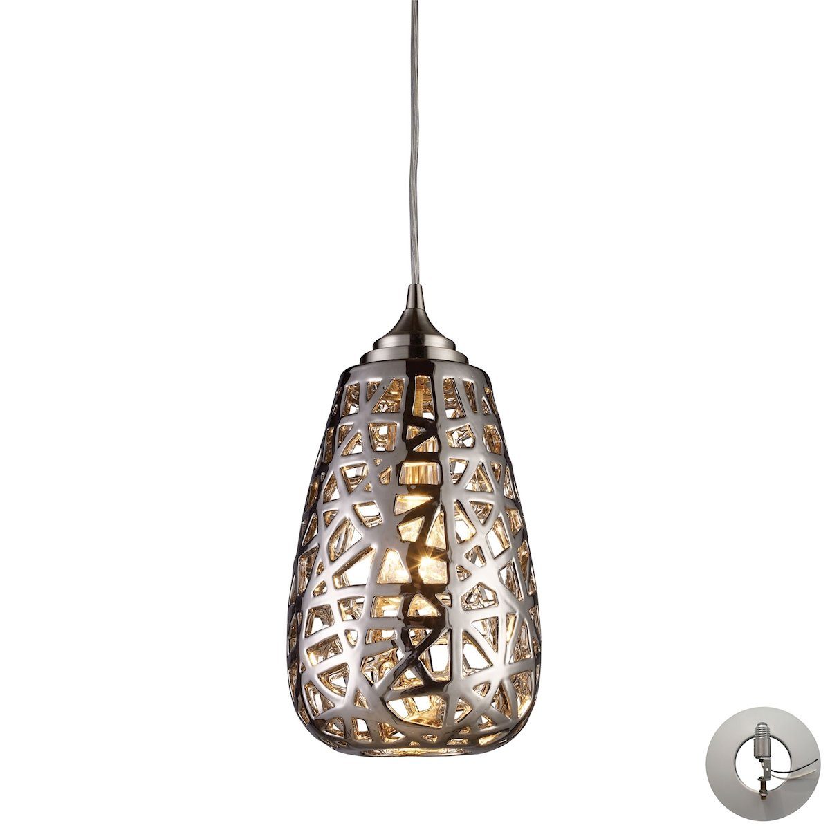 Nestor Pendant In Polished Chrome And Chrome Plated Ceramic Shade - Includes Recessed Lighting Kit Ceiling Elk Lighting 