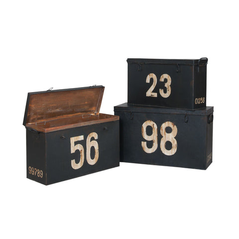 Antique Tin Boxes In Signature Black With White Graphics - Set of 3