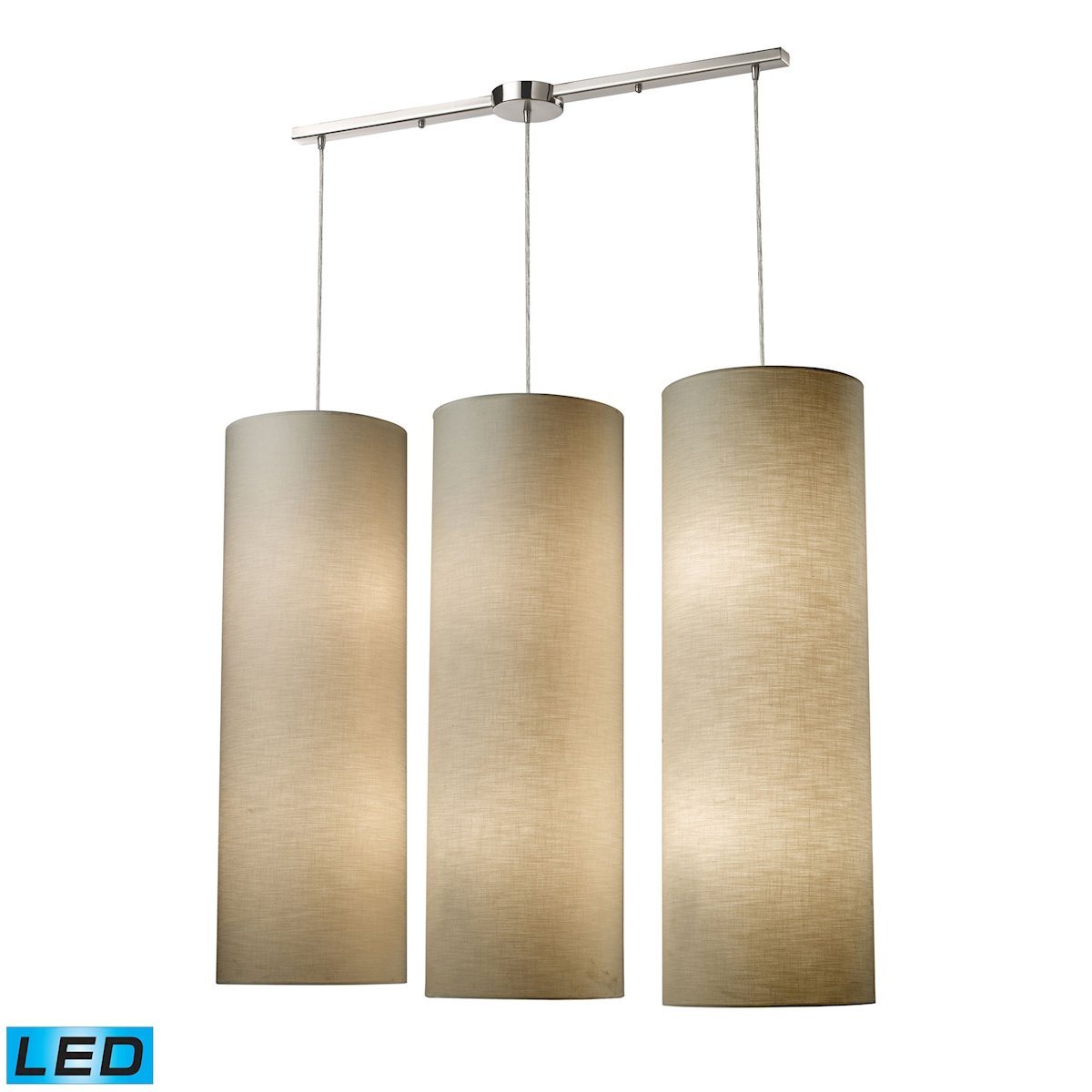 Fabric Cylinder 12 Light LED Pendant In Satin Nickel Ceiling Elk Lighting 