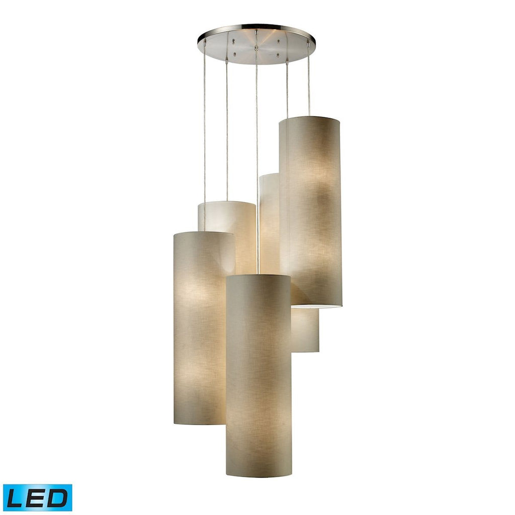 Fabric Cylinder 20 Light LED Pendant In Satin Nickel Ceiling Elk Lighting 