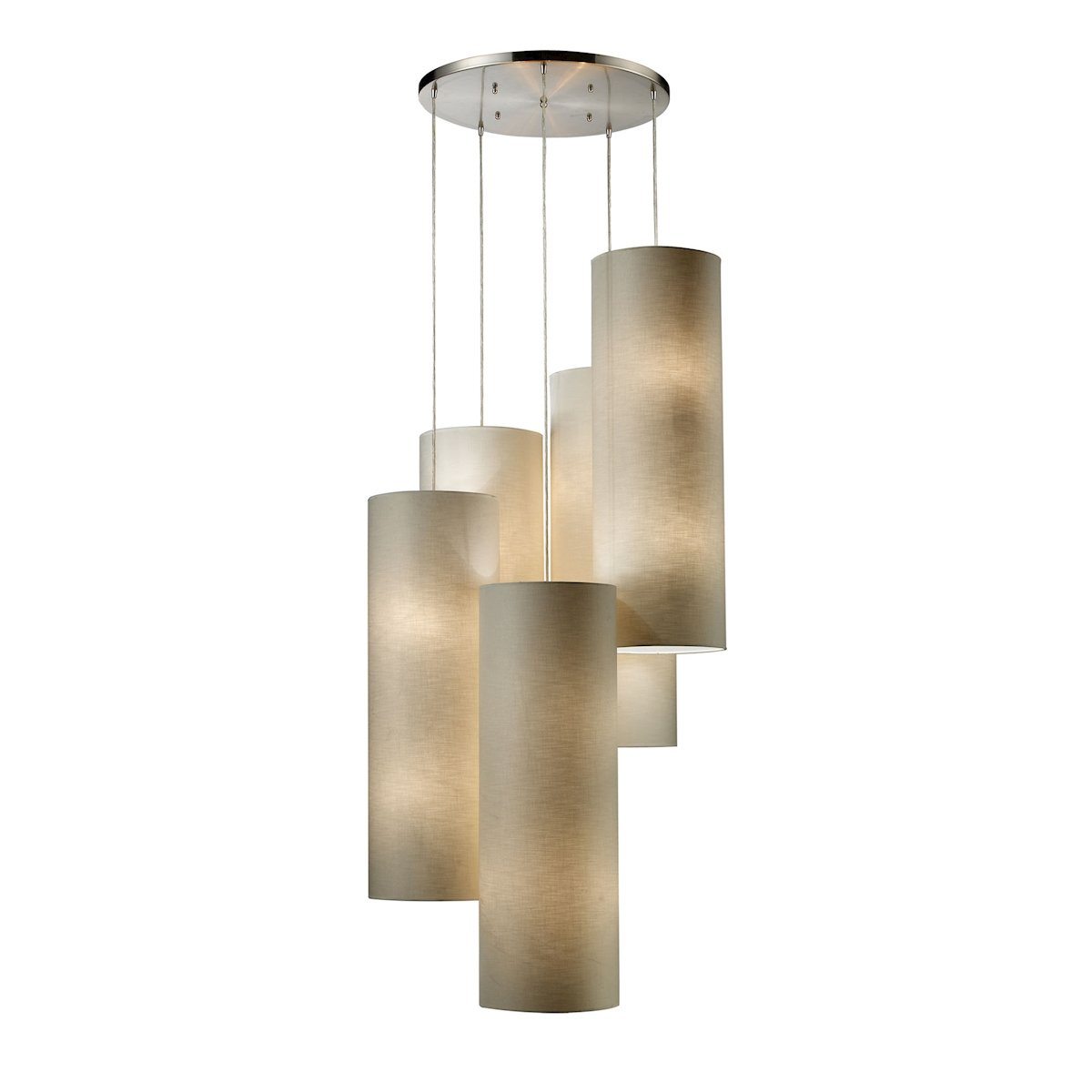 Fabric Cylinder 20 Light Pendant In Satin Nickel Ceiling Elk Lighting 