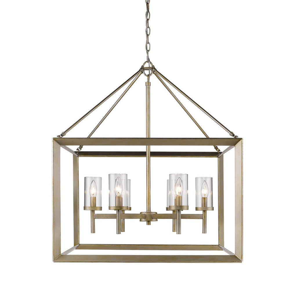 Smyth 6 Light Chandelier in White Gold with Clear Glass Ceiling Golden Lighting 