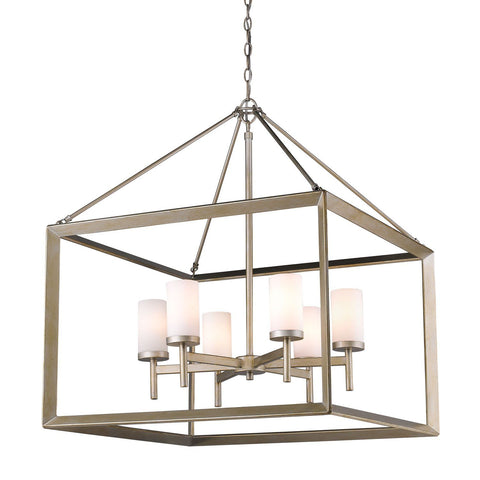 Smyth 6 Light Chandelier in White Gold with Opal Glass