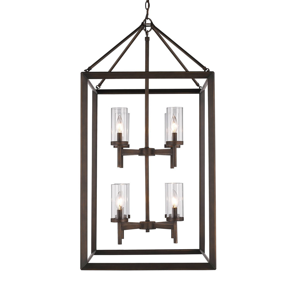 Smyth 8 Light Pendant in Gunmetal Bronze with Clear Glass Ceiling Golden Lighting 