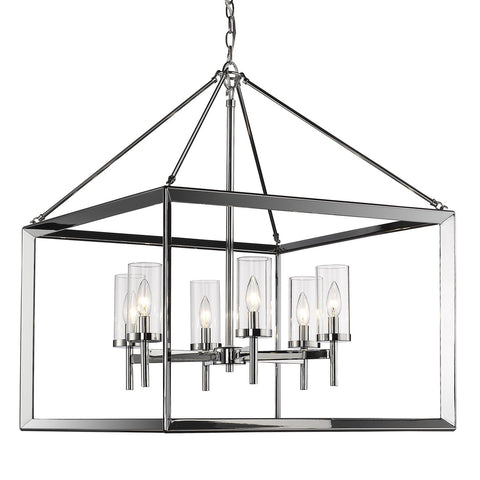 Smyth 6 Light Chandelier in Chrome with Clear Glass Ceiling Golden Lighting 
