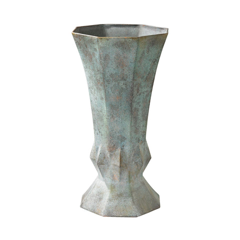 Geometric 14"h Metal Patina Vase